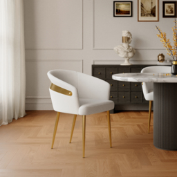 Modern White PU Leather Dining Chair Curved Back with Gold Legs - thumbnail 2