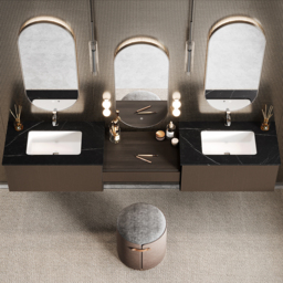 "85"" Modern Floating Bathroom Vanity Set with Double Sinks & Makeup Table Walnut" - thumbnail 6