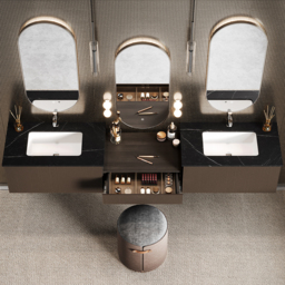 "85"" Modern Floating Bathroom Vanity Set with Double Sinks & Makeup Table Walnut" - thumbnail 7