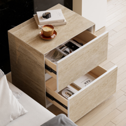Modern 600mmW Faux Travertine Nightstand 2 Drawer Bedside Table Set of 2 - thumbnail 7