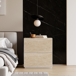 Modern 600mmW Faux Travertine Nightstand 2 Drawer Bedside Table Set of 2 - thumbnail 8
