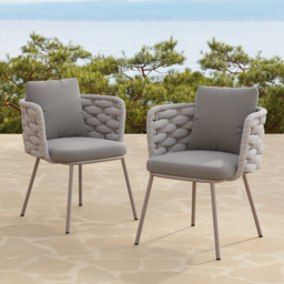 7 PCS 1800 mm Outdoor Sintered Stone Top Dining Table Set with 6 Rope Woven Armchairs Modern Yard & Patio Dining Furniture Set for 6 Person with Armchairs - thumbnail 5