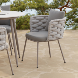 7 PCS 1800 mm Outdoor Sintered Stone Top Dining Table Set with 6 Rope Woven Armchairs Modern Yard & Patio Dining Furniture Set for 6 Person with Armchairs - thumbnail 6