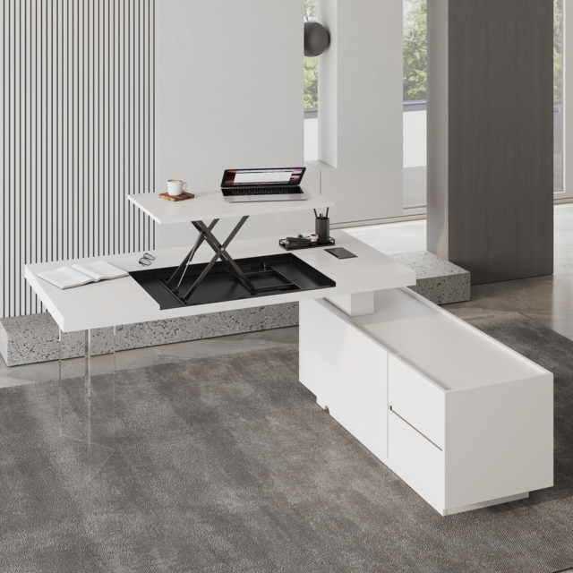 L Shaped Executive Office Desk Standing Desktop with Side Cabinet and lifter Desktop Right Hand(1815mm) - image 1