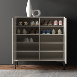 Nordic Minimalist Off White Wooden Shoe Cabinet with 2-Door 10 -Shelf - thumbnail 2