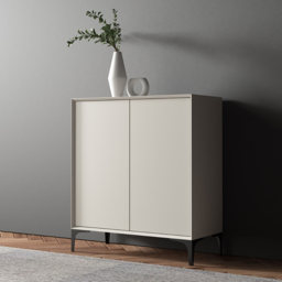 Nordic Minimalist Off White Wooden Shoe Cabinet with 2-Door 10 -Shelf - thumbnail 1