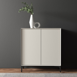 Nordic Minimalist Off White Wooden Shoe Cabinet with 2-Door 10 -Shelf - thumbnail 3