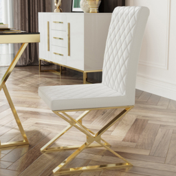 Dochic Modern White Leather Dining Room Chair Upholstered Gold Legs (Set of 8)