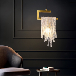 Modern Gold Pendant Light 1-Light Handmade Glass Waterfall for Bedroom and Living Room - thumbnail 3