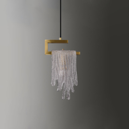 Modern Gold Pendant Light 1-Light Handmade Glass Waterfall for Bedroom and Living Room - thumbnail 4