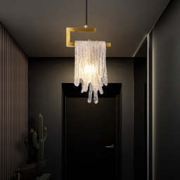 Modern Gold Pendant Light 1-Light Handmade Glass Waterfall for Bedroom and Living Room - thumbnail 2