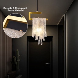 Modern Gold Pendant Light 1-Light Handmade Glass Waterfall for Bedroom and Living Room - thumbnail 8