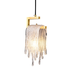 Modern Gold Pendant Light 1-Light Handmade Glass Waterfall for Bedroom and Living Room - thumbnail 7