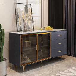 Cofab 1500mm Sideboard Sintered Stone Top Luxury Buffet Tempered Glass Doors in Large - thumbnail 2