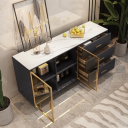 Cofab 1500mm Sideboard Sintered Stone Top Luxury Buffet Tempered Glass Doors in Large - thumbnail 3