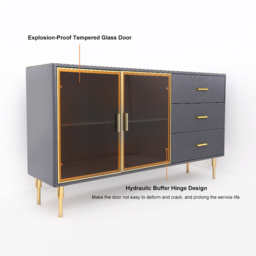 Cofab 1500mm Sideboard Sintered Stone Top Luxury Buffet Tempered Glass Doors in Large - thumbnail 5