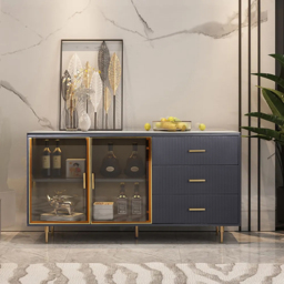 Cofab 1500mm Sideboard Sintered Stone Top Luxury Buffet Tempered Glass Doors in Large
