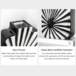 2 Pieces Abstract White & Black Striped Resin Flower Vase Set Home Ornament Decor Art - thumbnail 8