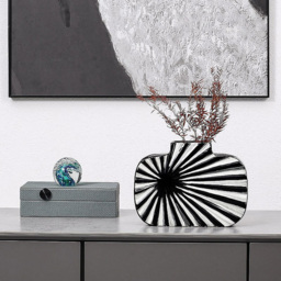2 Pieces Abstract White & Black Striped Resin Flower Vase Set Home Ornament Decor Art - thumbnail 4