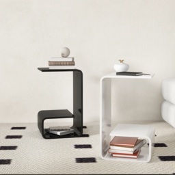 Modern White Acrylic End Table with Storage C-Shaped Side Table - thumbnail 6