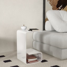 Modern White Acrylic End Table with Storage C-Shaped Side Table - thumbnail 4