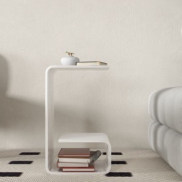 Modern White Acrylic End Table with Storage C-Shaped Side Table - thumbnail 3