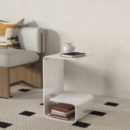Modern White Acrylic End Table with Storage C-Shaped Side Table - thumbnail 5