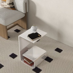 Modern White Acrylic End Table with Storage C-Shaped Side Table - thumbnail 2
