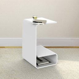 Modern White Acrylic End Table with Storage C-Shaped Side Table - thumbnail 1