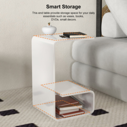 Modern White Acrylic End Table with Storage C-Shaped Side Table - thumbnail 9