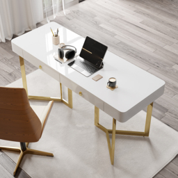 2-Drawers White Office Desk 1600mm Modern Writing Desk Gold Tripod Base Stainless Steel - thumbnail 5