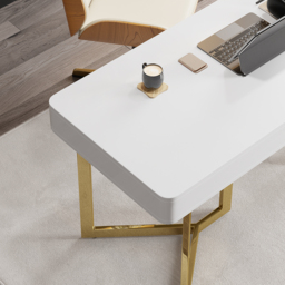 2-Drawers White Office Desk 1600mm Modern Writing Desk Gold Tripod Base Stainless Steel - thumbnail 8