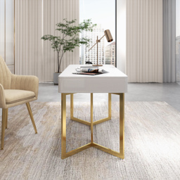 2-Drawers White Office Desk 1600mm Modern Writing Desk Gold Tripod Base Stainless Steel - thumbnail 4