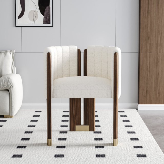 Modern Wood Accent Chair White Boucle Upholstered Arm Chair Set of 4 - image 1