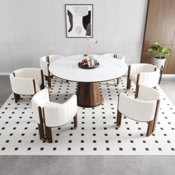 Modern Wood Accent Chair White Boucle Upholstered Arm Chair Set of 4 - thumbnail 5