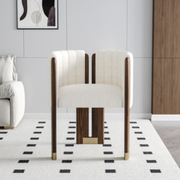 Modern Wood Accent Chair White Boucle Upholstered Arm Chair Set of 4 - thumbnail 1