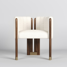 Modern Wood Accent Chair White Boucle Upholstered Arm Chair Set of 4 - thumbnail 6