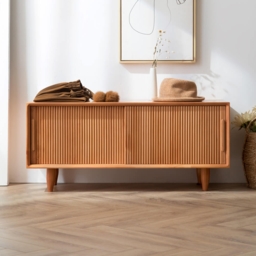 1000mm Wooden Storage Bench Storage Sliding Doors Natural Pine Wood - thumbnail 2