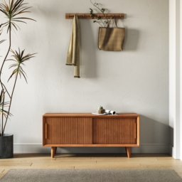 1000mm Wooden Storage Bench Storage Sliding Doors Natural Pine Wood - thumbnail 6