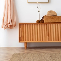 1000mm Wooden Storage Bench Storage Sliding Doors Natural Pine Wood - thumbnail 3