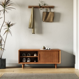 1000mm Wooden Storage Bench Storage Sliding Doors Natural Pine Wood - thumbnail 8