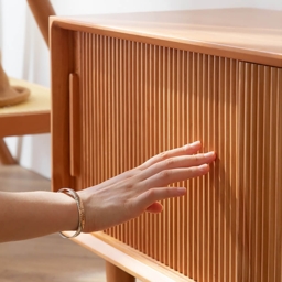 1000mm Wooden Storage Bench Storage Sliding Doors Natural Pine Wood - thumbnail 4