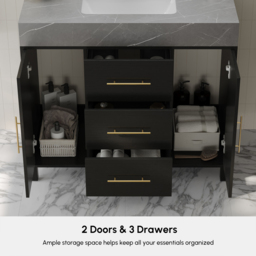 1000mm Freestanding Black Bathroom Vanity, Sintered Stone Countertop & Gold Handles - thumbnail 6