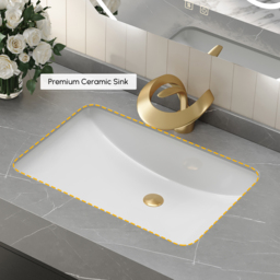 1000mm Freestanding Black Bathroom Vanity, Sintered Stone Countertop & Gold Handles - thumbnail 4