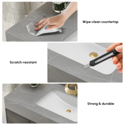 1000mm Freestanding Black Bathroom Vanity, Sintered Stone Countertop & Gold Handles - thumbnail 5
