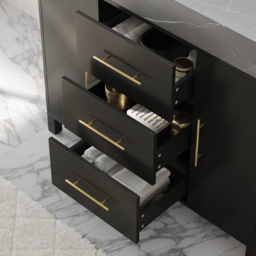 1000mm Freestanding Black Bathroom Vanity, Sintered Stone Countertop & Gold Handles - thumbnail 9