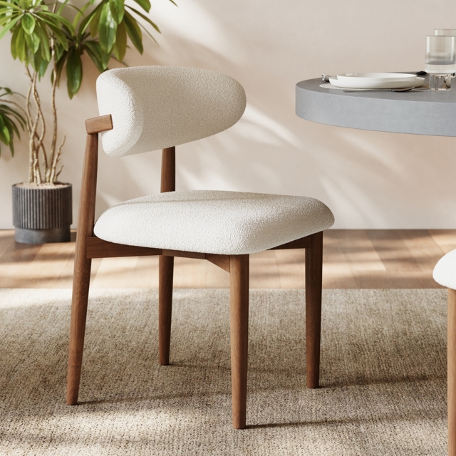 Modern Rubber Wood Walnut Dining Chair with Boucle Upholstery - image 1