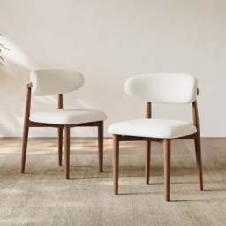 Modern Rubber Wood Walnut Dining Chair with Boucle Upholstery - thumbnail 4