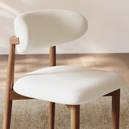 Modern Rubber Wood Walnut Dining Chair with Boucle Upholstery - thumbnail 8