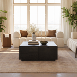 100 cm Square Lift-Top Travertine Veneer Sintered Stone Coffee Table with Storage - thumbnail 7